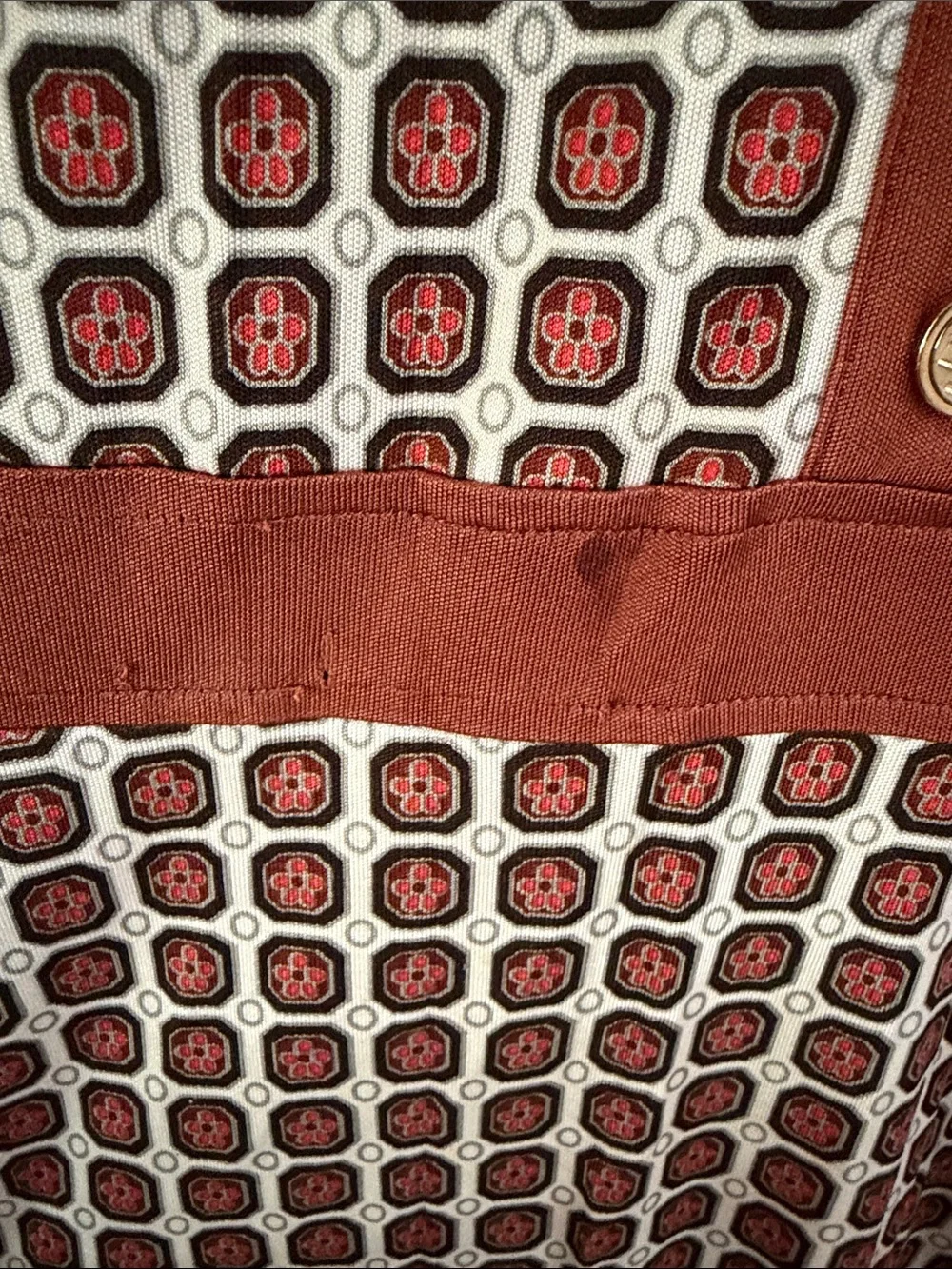 Tory Burch Rust and Cream Geometric Knit Polo Midi Dress